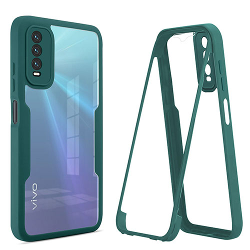 Silicone Transparent Frame Case Cover 360 Degrees MJ1 for Vivo Y12s (2021) Green