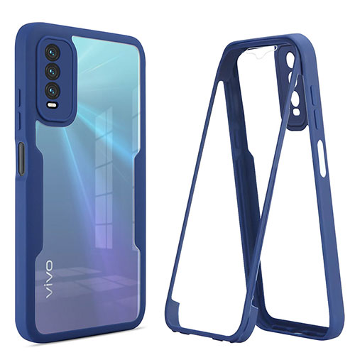 Silicone Transparent Frame Case Cover 360 Degrees MJ1 for Vivo Y20a Blue