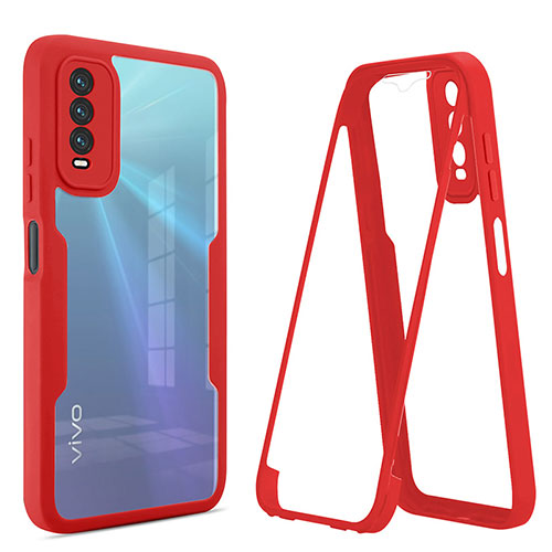 Silicone Transparent Frame Case Cover 360 Degrees MJ1 for Vivo Y20a Red