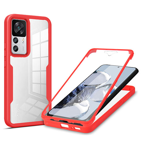 Silicone Transparent Frame Case Cover 360 Degrees MJ1 for Xiaomi Mi 12T 5G Red