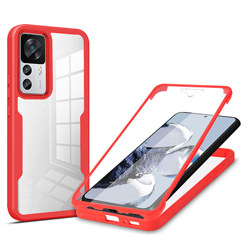 Silicone Transparent Frame Case Cover 360 Degrees MJ1 for Xiaomi Mi 12T Pro 5G Red