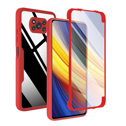 Silicone Transparent Frame Case Cover 360 Degrees MJ1 for Xiaomi Poco X3 Red
