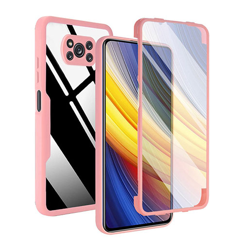 Silicone Transparent Frame Case Cover 360 Degrees MJ1 for Xiaomi Poco X3 Rose Gold