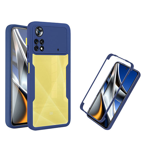 Silicone Transparent Frame Case Cover 360 Degrees MJ1 for Xiaomi Poco X4 Pro 5G Blue