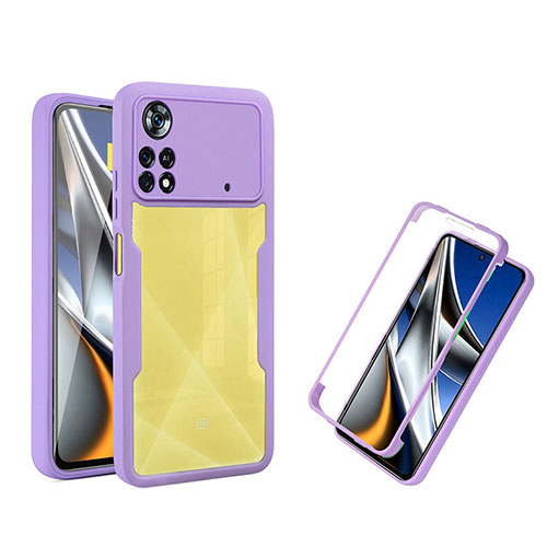 Silicone Transparent Frame Case Cover 360 Degrees MJ1 for Xiaomi Poco X4 Pro 5G Purple