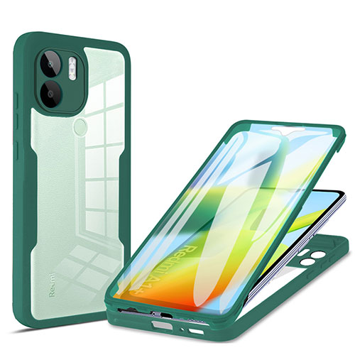 Silicone Transparent Frame Case Cover 360 Degrees MJ1 for Xiaomi Redmi A1 Plus Green