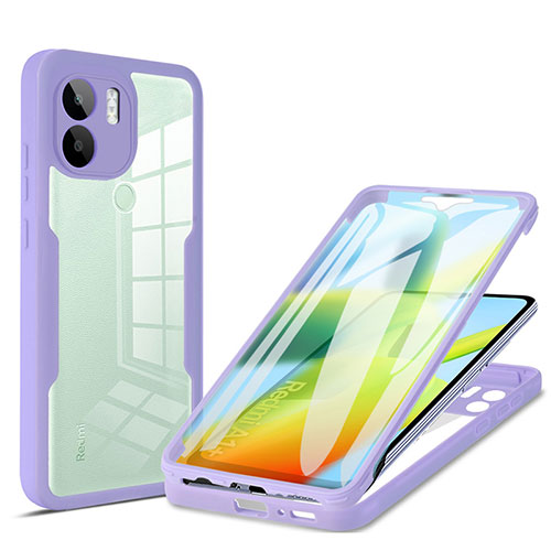 Silicone Transparent Frame Case Cover 360 Degrees MJ1 for Xiaomi Redmi A1 Plus Purple