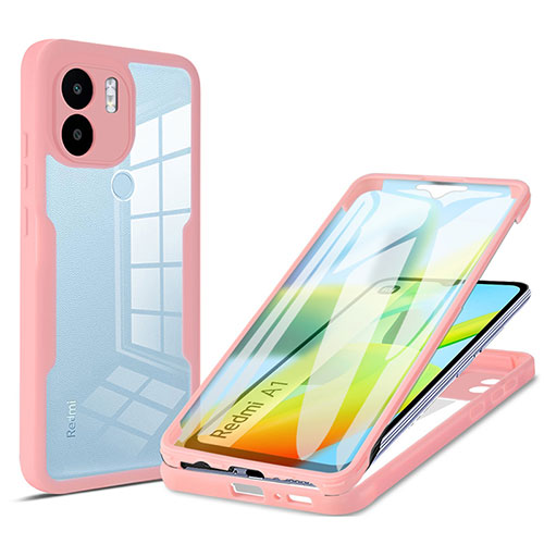 Silicone Transparent Frame Case Cover 360 Degrees MJ1 for Xiaomi Redmi A2 Plus Rose Gold