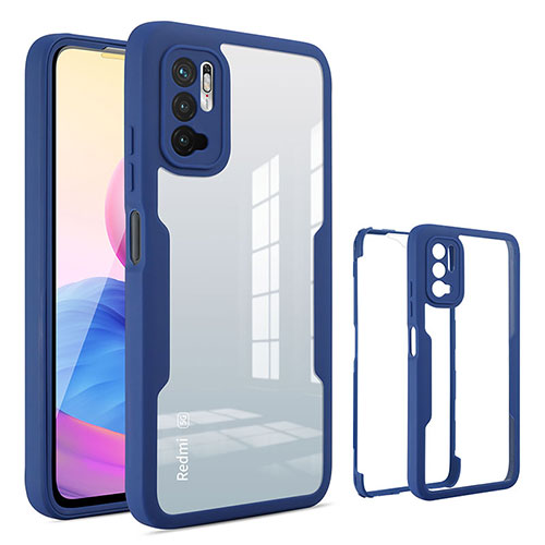 Silicone Transparent Frame Case Cover 360 Degrees MJ1 for Xiaomi Redmi Note 10T 5G Blue