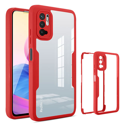 Silicone Transparent Frame Case Cover 360 Degrees MJ1 for Xiaomi Redmi Note 10T 5G Red