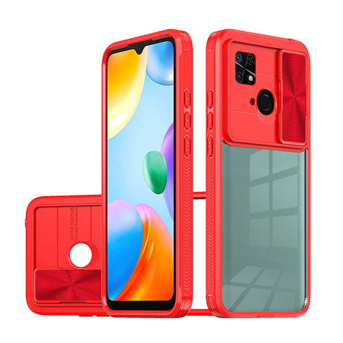 Silicone Transparent Frame Case Cover 360 Degrees QW1 for Xiaomi Redmi 10 India Red