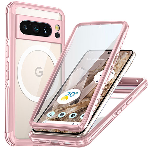 Silicone Transparent Frame Case Cover 360 Degrees with Mag-Safe Magnetic T01 for Google Pixel 8 Pro 5G Pink