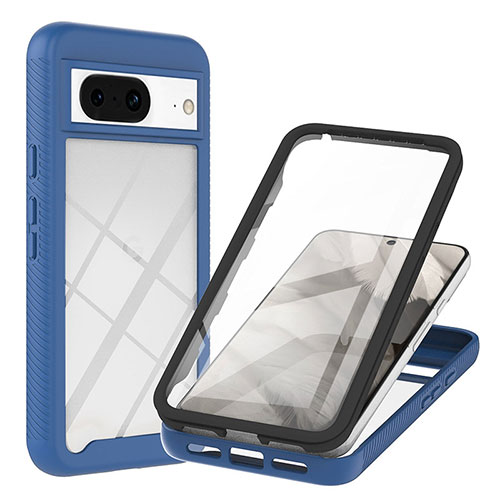 Silicone Transparent Frame Case Cover 360 Degrees YB1 for Google Pixel 8 5G Blue