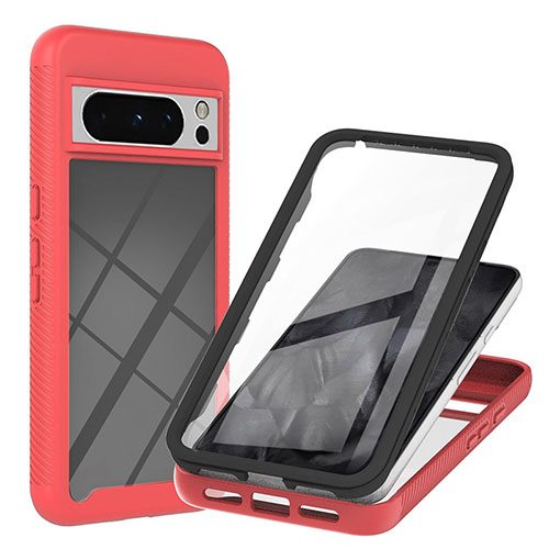 Silicone Transparent Frame Case Cover 360 Degrees YB1 for Google Pixel 8 Pro 5G Red