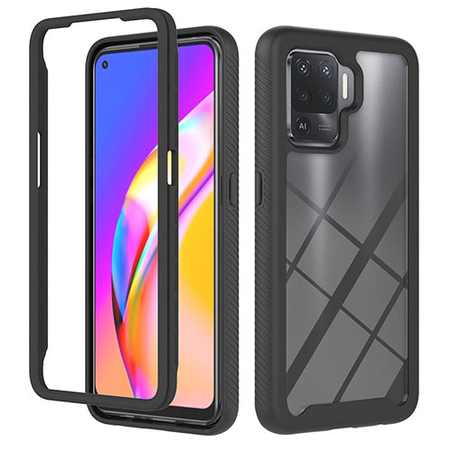 Silicone Transparent Frame Case Cover 360 Degrees YB1 for Oppo F19 Pro Black