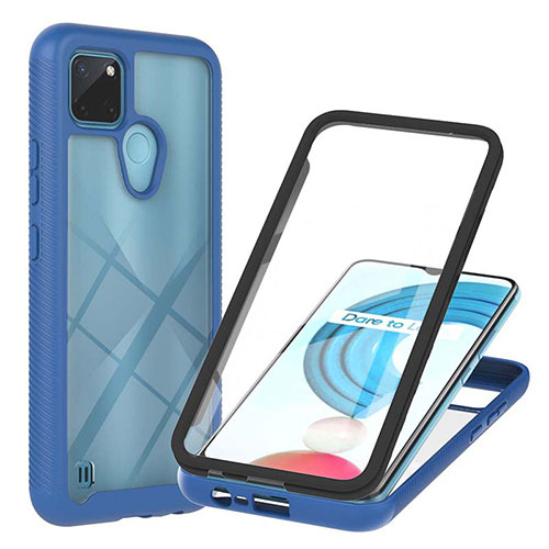 Silicone Transparent Frame Case Cover 360 Degrees YB1 for Realme C25Y Blue