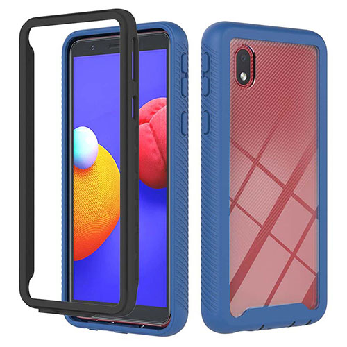Silicone Transparent Frame Case Cover 360 Degrees YB1 for Samsung Galaxy A01 Core Blue