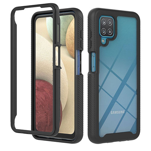 Silicone Transparent Frame Case Cover 360 Degrees YB1 for Samsung Galaxy A12 Nacho Black