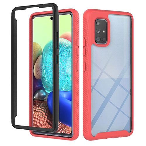 Silicone Transparent Frame Case Cover 360 Degrees YB1 for Samsung Galaxy A71 5G Red