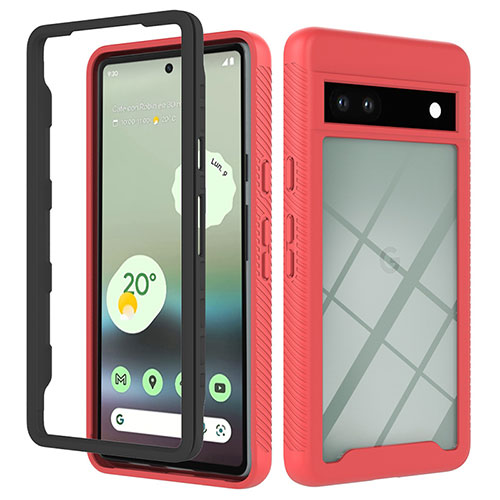 Silicone Transparent Frame Case Cover 360 Degrees YB2 for Google Pixel 7a 5G Red