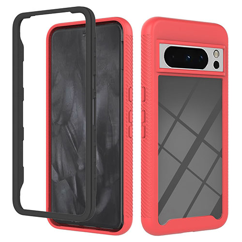 Silicone Transparent Frame Case Cover 360 Degrees YB2 for Google Pixel 8 Pro 5G Red