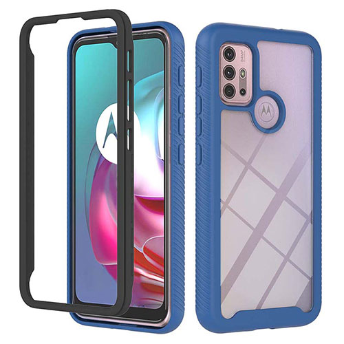 Silicone Transparent Frame Case Cover 360 Degrees YB2 for Motorola Moto G30 Blue