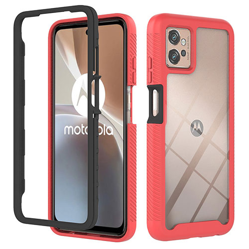 Silicone Transparent Frame Case Cover 360 Degrees YB2 for Motorola Moto G32 Red