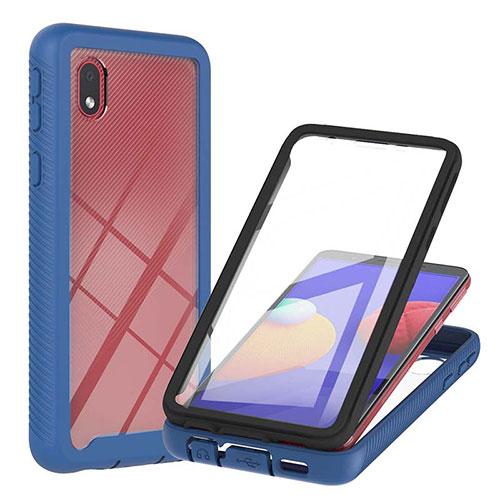 Silicone Transparent Frame Case Cover 360 Degrees YB2 for Samsung Galaxy A01 Core Blue