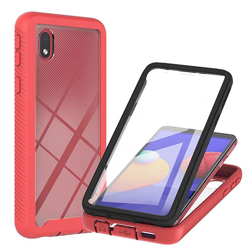 Silicone Transparent Frame Case Cover 360 Degrees YB2 for Samsung Galaxy A01 Core Red