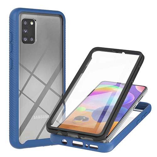 Silicone Transparent Frame Case Cover 360 Degrees YB2 for Samsung Galaxy A31 Blue