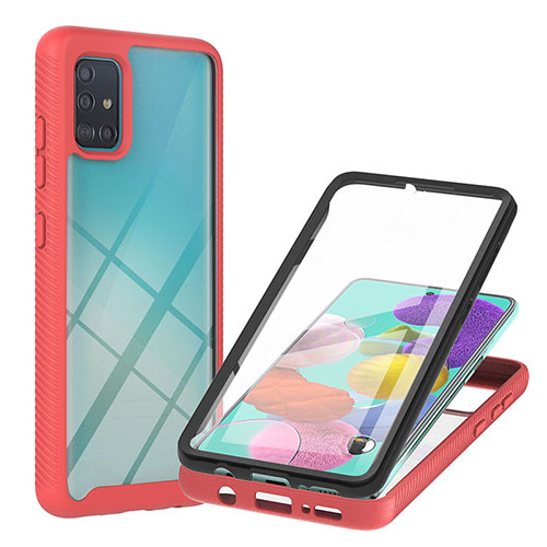 Silicone Transparent Frame Case Cover 360 Degrees YB2 for Samsung Galaxy A51 4G Red