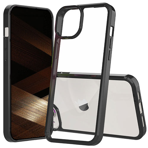 Silicone Transparent Frame Case Cover 360 Degrees ZJ1 for Apple iPhone 15 Black