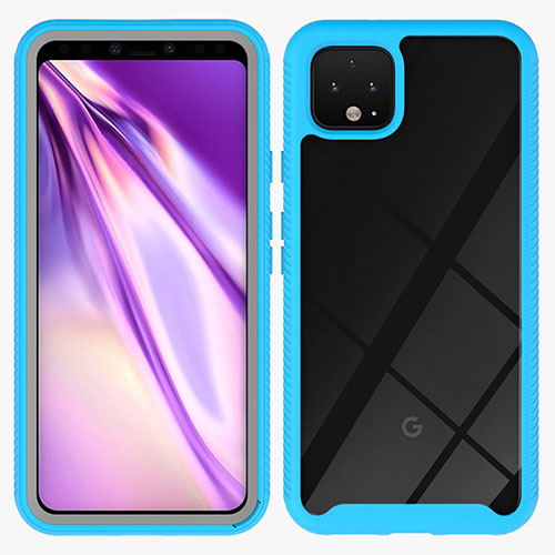 Silicone Transparent Frame Case Cover 360 Degrees ZJ1 for Google Pixel 4 Sky Blue