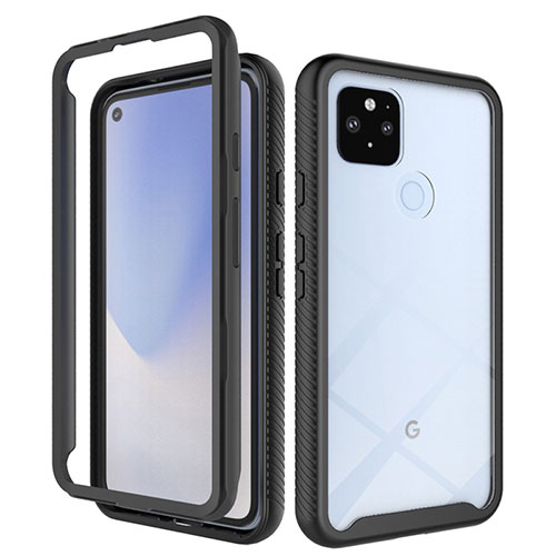 Silicone Transparent Frame Case Cover 360 Degrees ZJ1 for Google Pixel 5 XL 5G Black