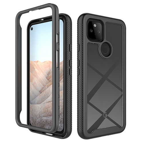 Silicone Transparent Frame Case Cover 360 Degrees ZJ1 for Google Pixel 5a 5G Black