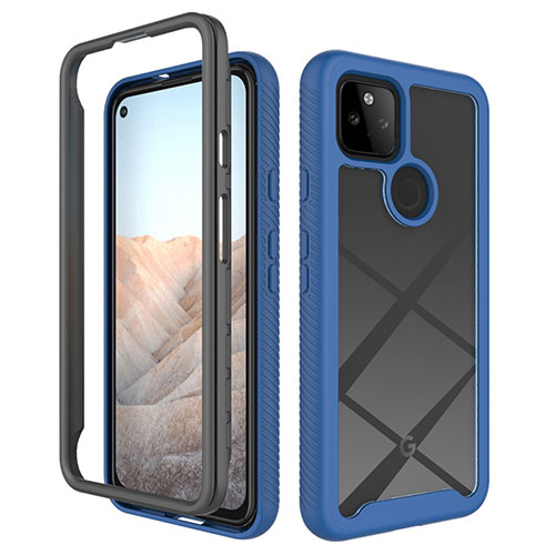 Silicone Transparent Frame Case Cover 360 Degrees ZJ1 for Google Pixel 5a 5G Blue