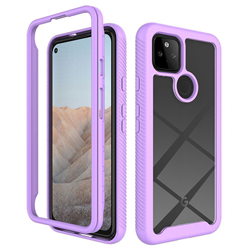 Silicone Transparent Frame Case Cover 360 Degrees ZJ1 for Google Pixel 5a 5G Clove Purple