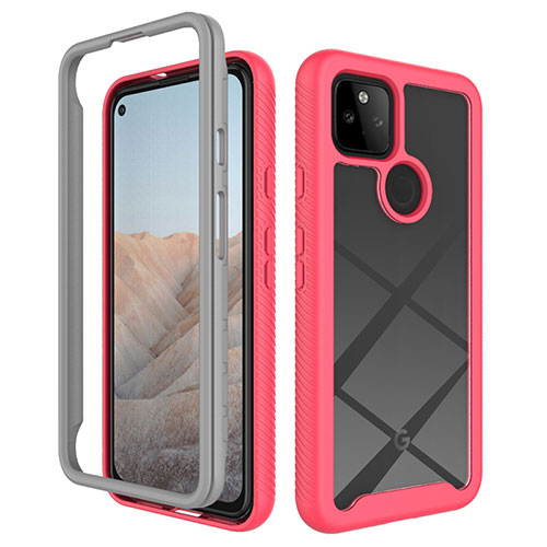 Silicone Transparent Frame Case Cover 360 Degrees ZJ1 for Google Pixel 5a 5G Hot Pink