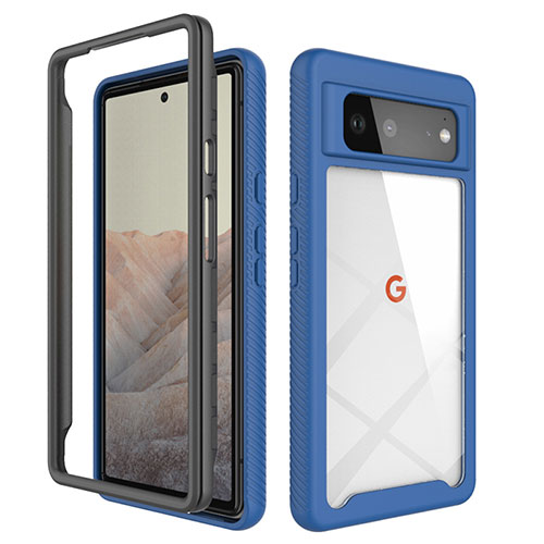 Silicone Transparent Frame Case Cover 360 Degrees ZJ1 for Google Pixel 6 5G Blue