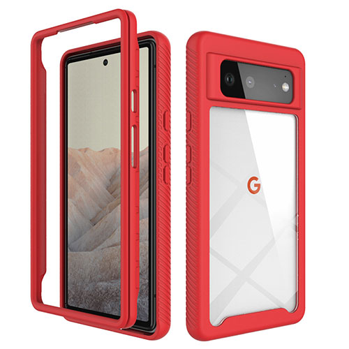 Silicone Transparent Frame Case Cover 360 Degrees ZJ1 for Google Pixel 6 5G Red