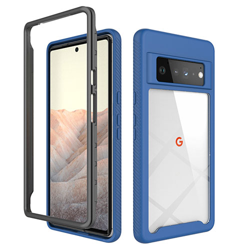 Silicone Transparent Frame Case Cover 360 Degrees ZJ1 for Google Pixel 6 Pro 5G Blue