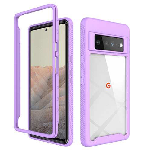 Silicone Transparent Frame Case Cover 360 Degrees ZJ1 for Google Pixel 6 Pro 5G Clove Purple