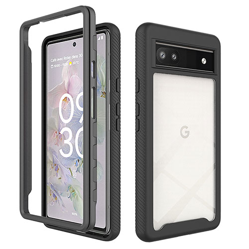 Silicone Transparent Frame Case Cover 360 Degrees ZJ1 for Google Pixel 6a 5G Black