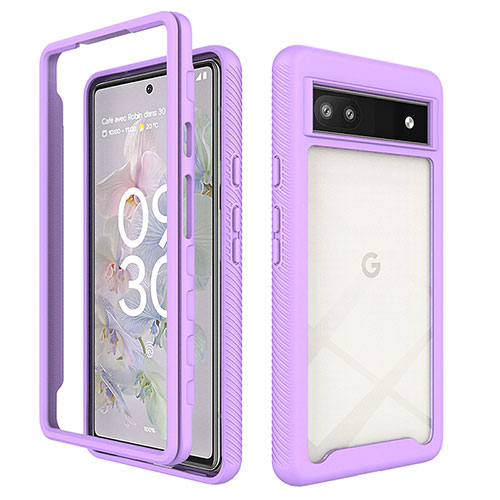 Silicone Transparent Frame Case Cover 360 Degrees ZJ1 for Google Pixel 6a 5G Clove Purple