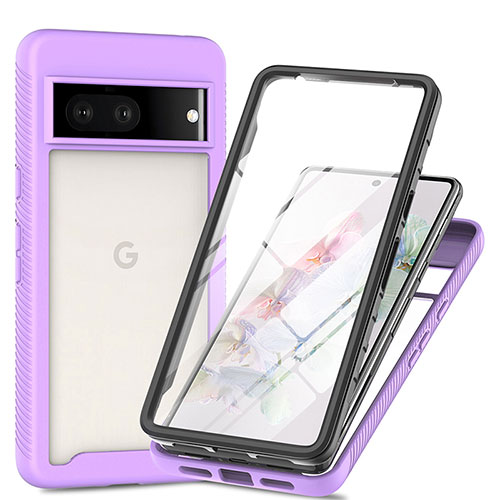 Silicone Transparent Frame Case Cover 360 Degrees ZJ1 for Google Pixel 7 5G Clove Purple