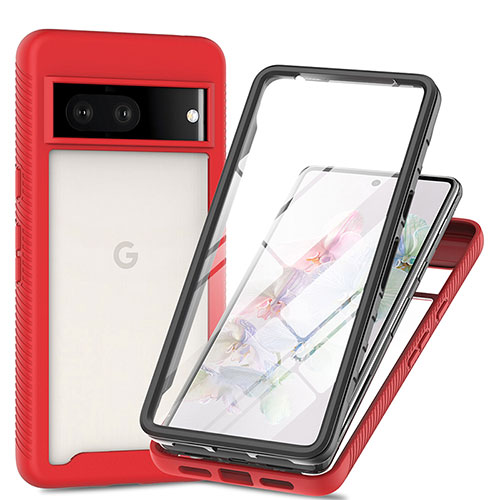 Silicone Transparent Frame Case Cover 360 Degrees ZJ1 for Google Pixel 7 5G Red