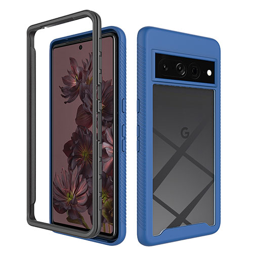 Silicone Transparent Frame Case Cover 360 Degrees ZJ1 for Google Pixel 7 Pro 5G Blue