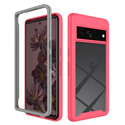 Silicone Transparent Frame Case Cover 360 Degrees ZJ1 for Google Pixel 7 Pro 5G Hot Pink