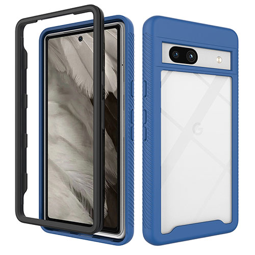Silicone Transparent Frame Case Cover 360 Degrees ZJ1 for Google Pixel 7a 5G Blue