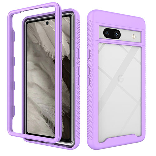 Silicone Transparent Frame Case Cover 360 Degrees ZJ1 for Google Pixel 7a 5G Clove Purple